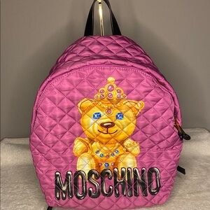 Moschino Crowned Teddy Bear Quilted Backpack in Pink (16" x 14") [With Dustbag]